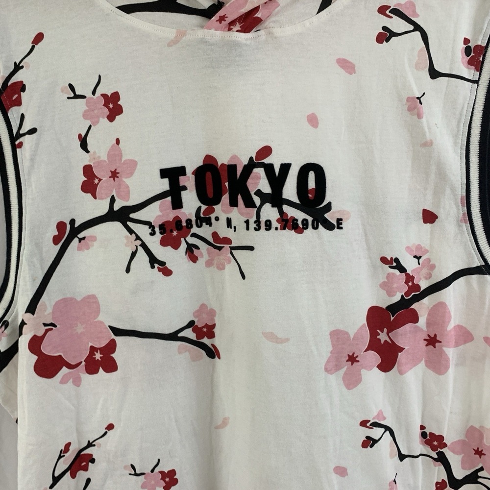 Streetwear Tokyo Sleeveless Hoodie XL Cherry Blossom Graphic Tank Top - Picture 3 of 10